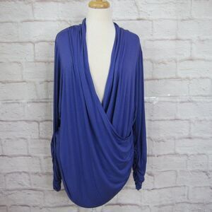 Soft Surroundings Purple Faux Wrap Ruched 3/4 Length Sleeve Top V-neck size 2X